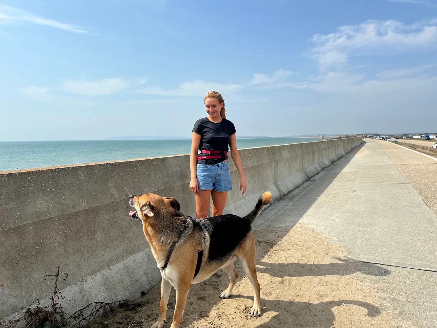 Lorna, founder of GoodHound, out walking her dog on the seafront